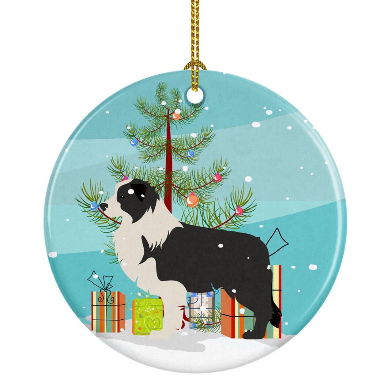 "Caroline's Treasures Black Border Collie Merry Christmas Tree Ceramic Ornament, Multicolor"